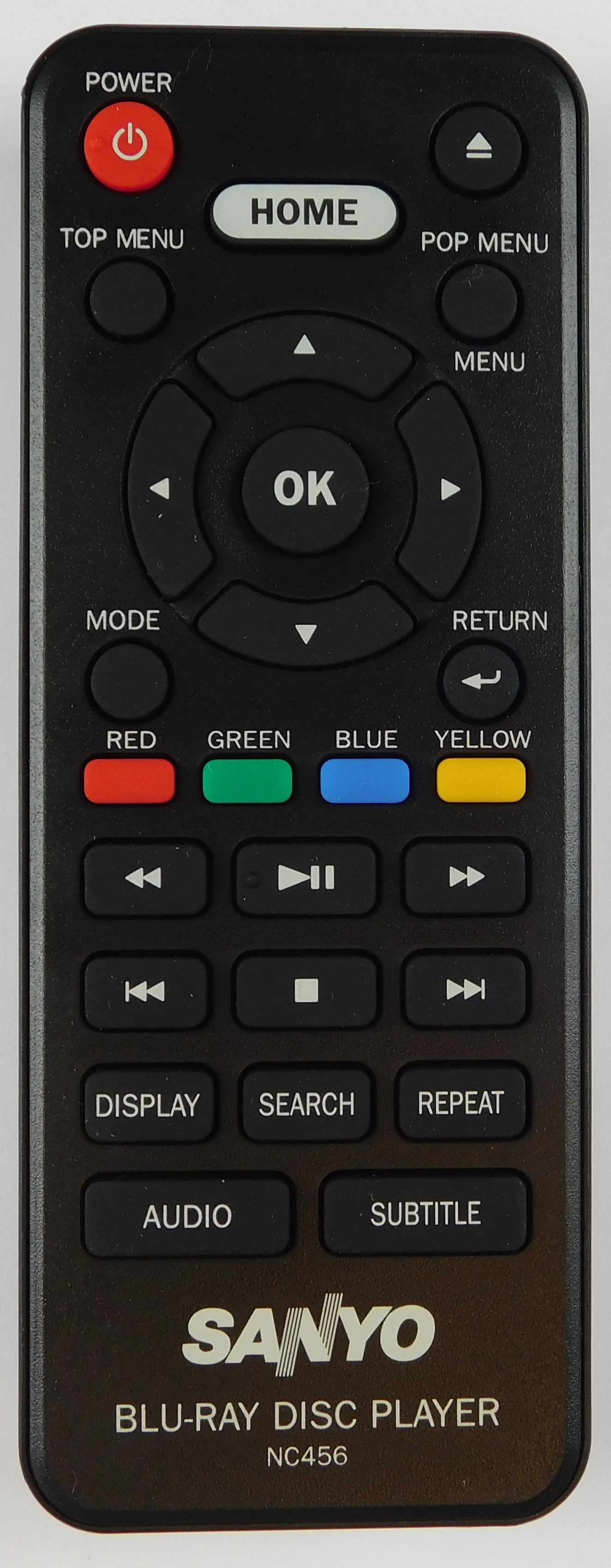 OEM replacement remote control for Sanyo Bluray players NC456UL