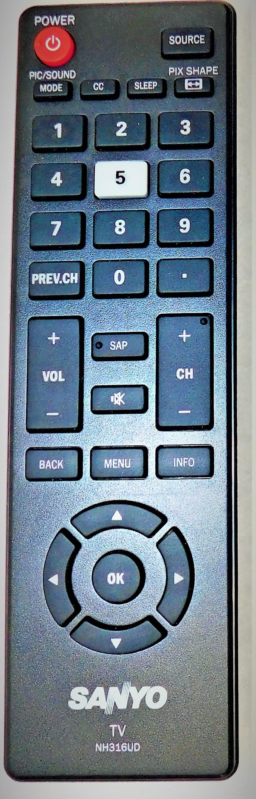 OEM replacement remote control for Sanyo LED/LCD TV NH316UD