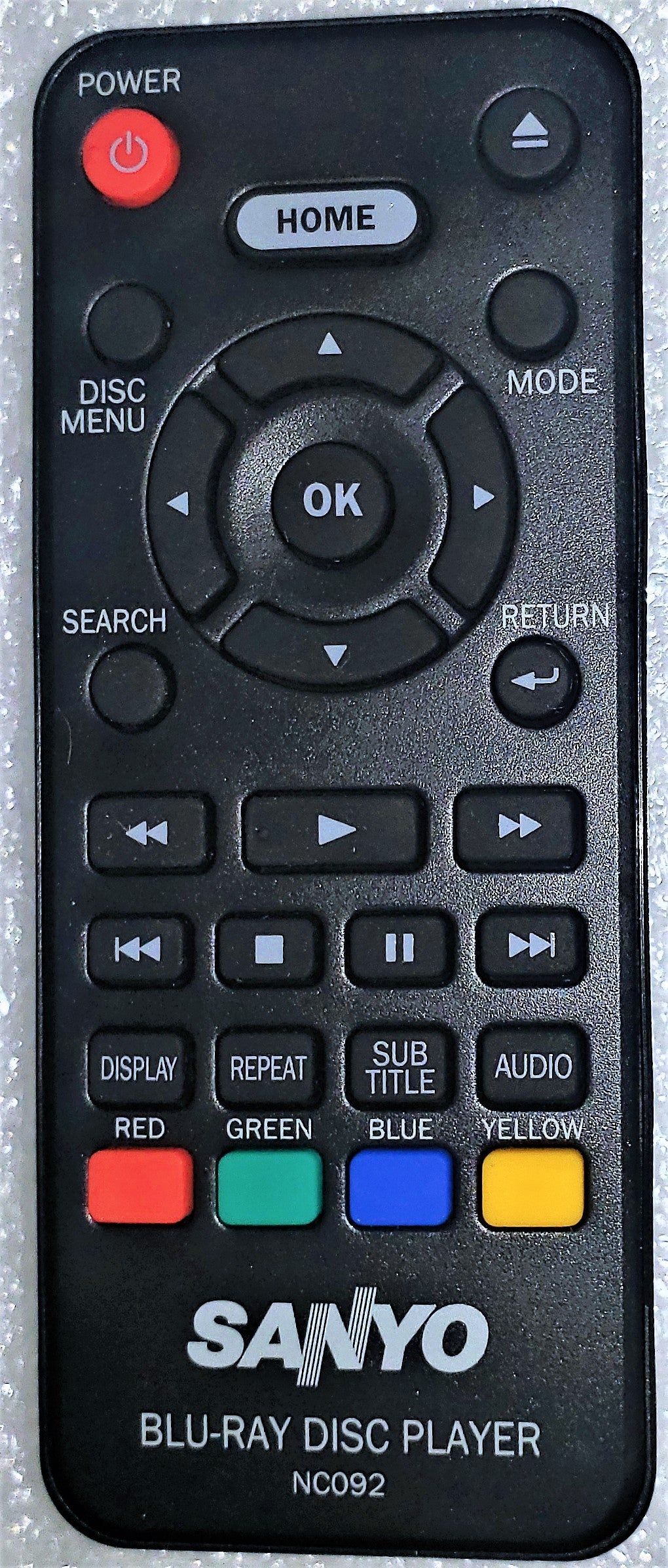 OEM replacement remote control for Sanyo Blu-ray players NC092UH