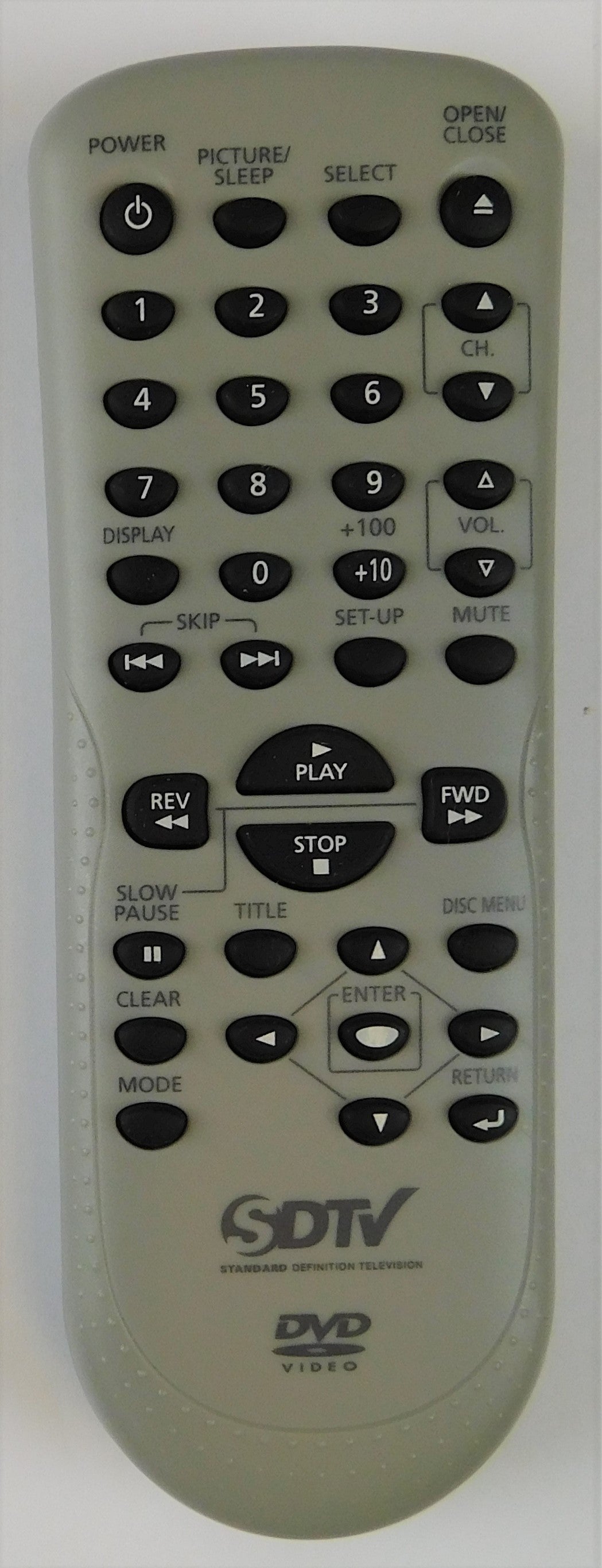 OEM replacement remote control for GFM, Sylvania, Symphonic CRT TV & DVD COMBOs NF107UD