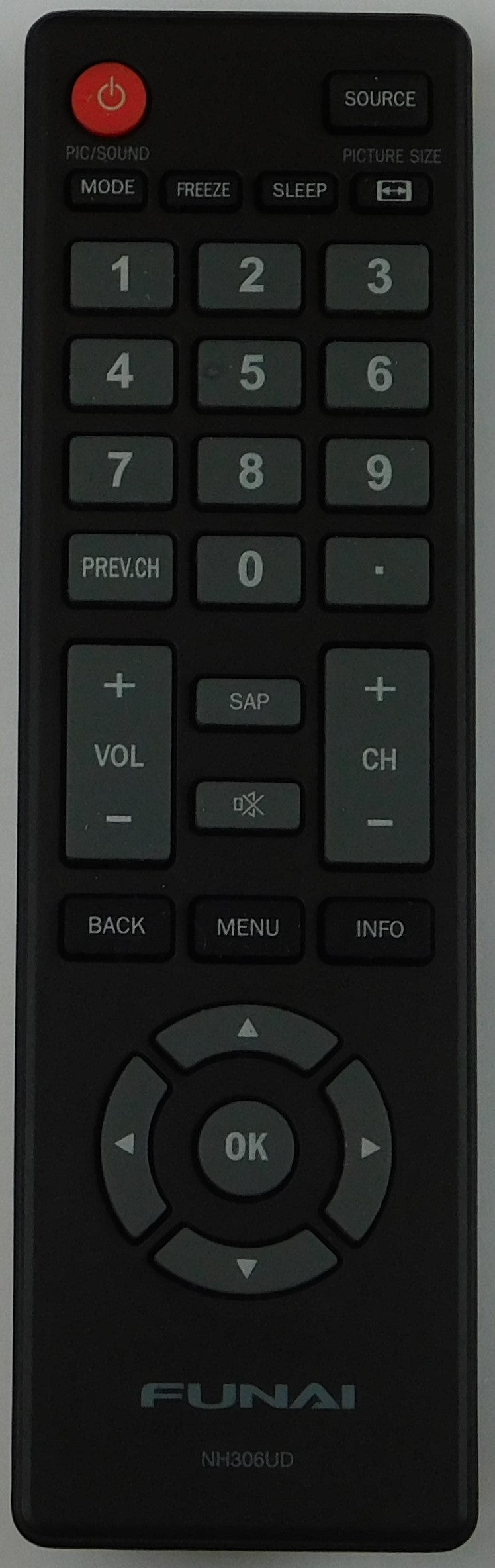 OEM replacement remote control for Funai LED/LCD TVs NH306UD