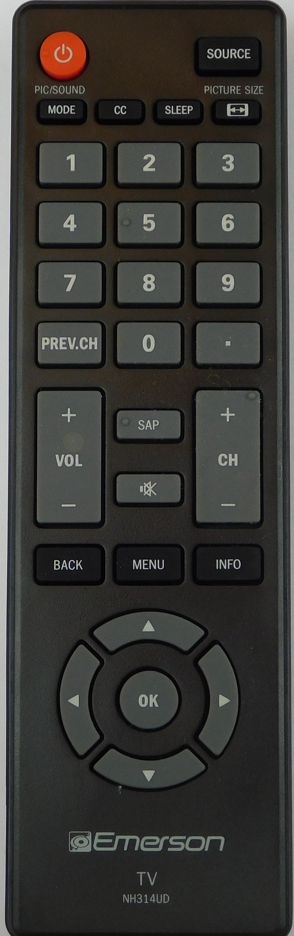 OEM replacement remote control for Emerson LED/LCD TVs NH314UD