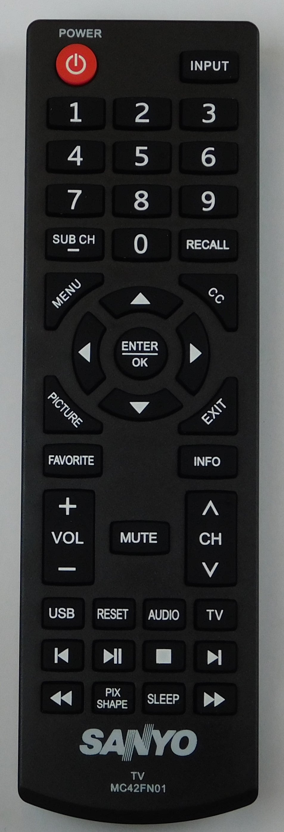 OEM replacement remote control for Sanyo LED/LCD TV URMT42DVL001